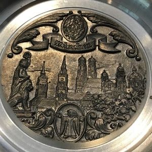 Feinzinn German pewter hand casted wall plate. Vintage